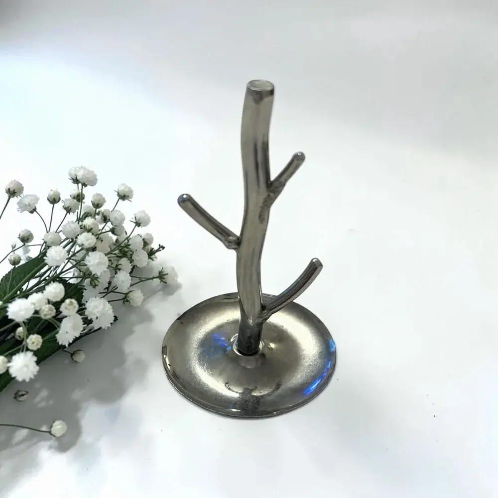 Vintage Jewelry Tree Holder Metal Silver Chrome Ring Dish 3” 3701/66